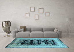 Machine Washable Oriental Light Blue Industrial Rug in a Living Room, wshurb3229lblu