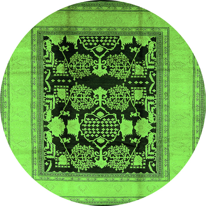 Round Oriental Green Industrial Rug, urb3229grn