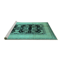 Sideview of Machine Washable Oriental Turquoise Industrial Area Rugs, wshurb3229turq