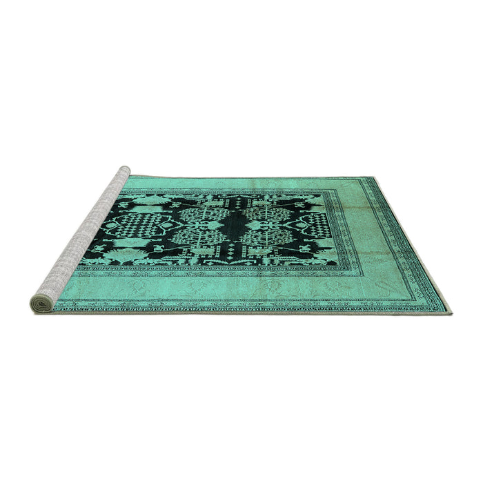 Sideview of Machine Washable Oriental Turquoise Industrial Area Rugs, wshurb3229turq