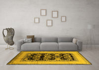 Machine Washable Oriental Yellow Industrial Rug, wshurb3229yw