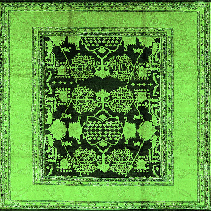 Square Machine Washable Oriental Green Industrial Area Rugs, wshurb3229grn