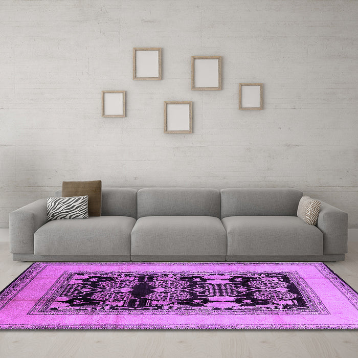 Machine Washable Oriental Purple Industrial Area Rugs in a Living Room, wshurb3229pur