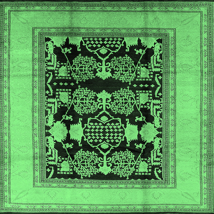 Square Oriental Emerald Green Industrial Rug, urb3229emgrn