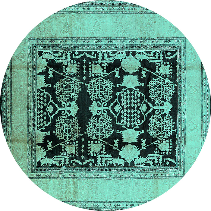 Round Oriental Turquoise Industrial Rug, urb3229turq