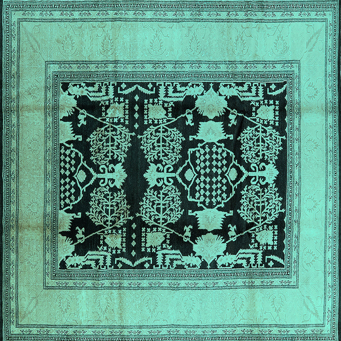 Square Machine Washable Oriental Turquoise Industrial Area Rugs, wshurb3229turq