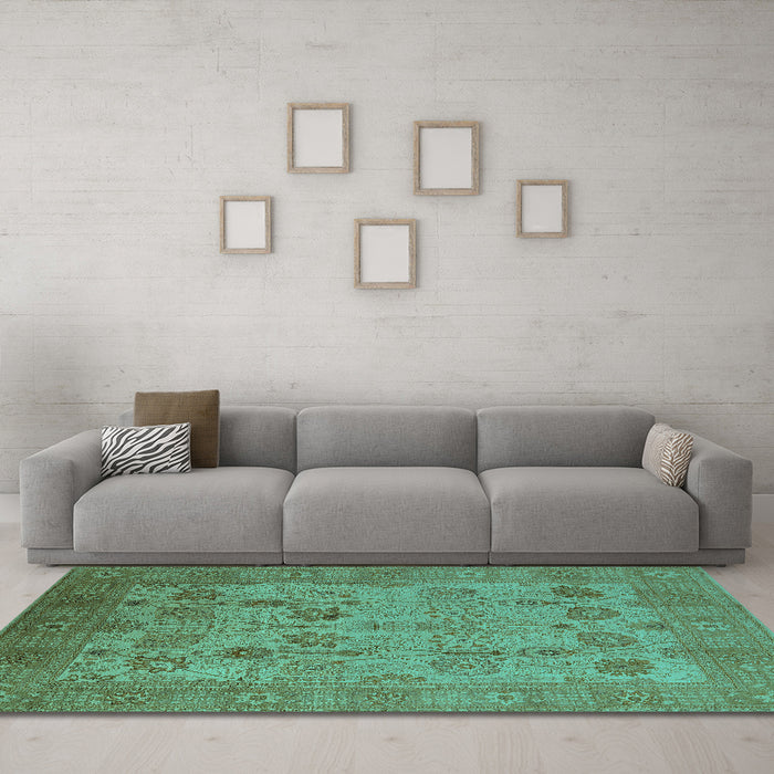 Machine Washable Oriental Turquoise Industrial Area Rugs in a Living Room,, wshurb3230turq