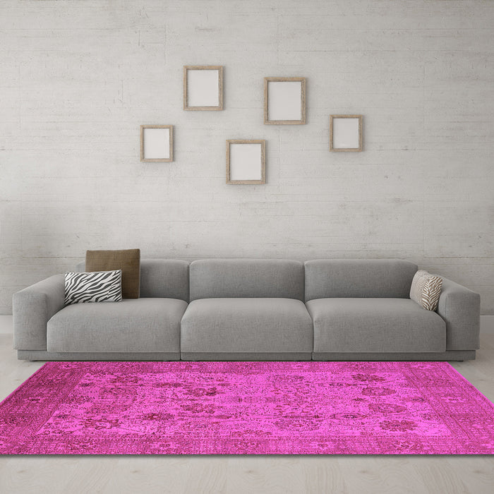 Machine Washable Oriental Pink Industrial Rug in a Living Room, wshurb3230pnk