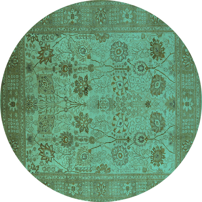 Round Machine Washable Oriental Turquoise Industrial Area Rugs, wshurb3230turq