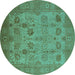 Round Machine Washable Oriental Turquoise Industrial Area Rugs, wshurb3230turq