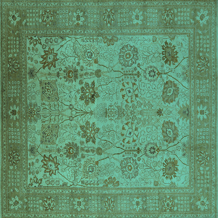 Square Machine Washable Oriental Turquoise Industrial Area Rugs, wshurb3230turq