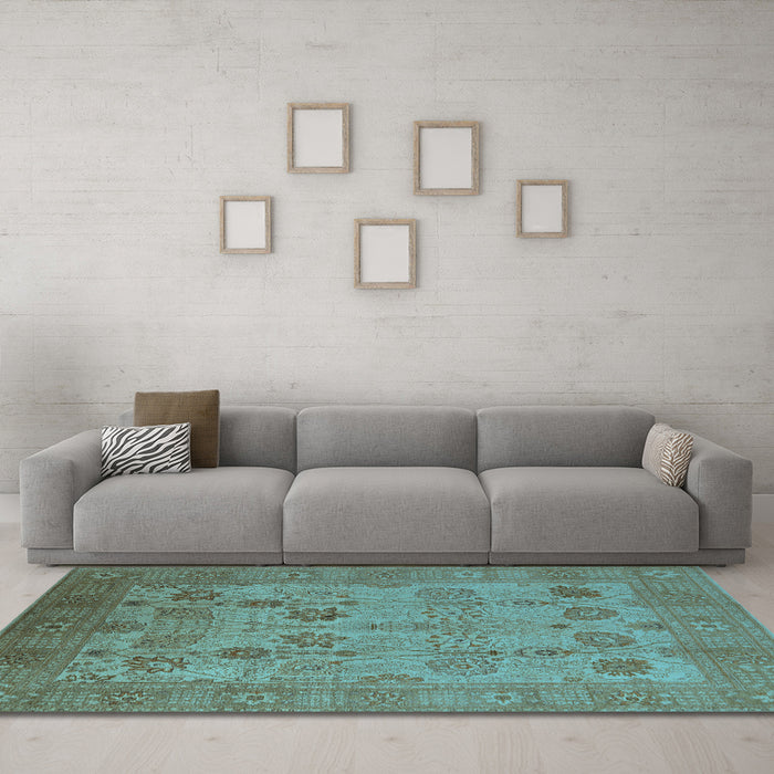 Machine Washable Oriental Light Blue Industrial Rug in a Living Room, wshurb3230lblu