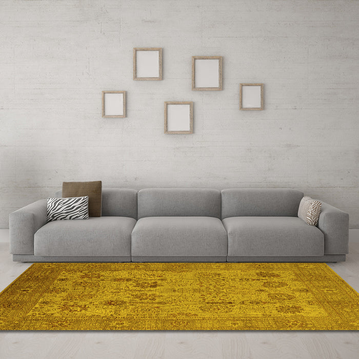 Machine Washable Oriental Yellow Industrial Rug in a Living Room, wshurb3230yw
