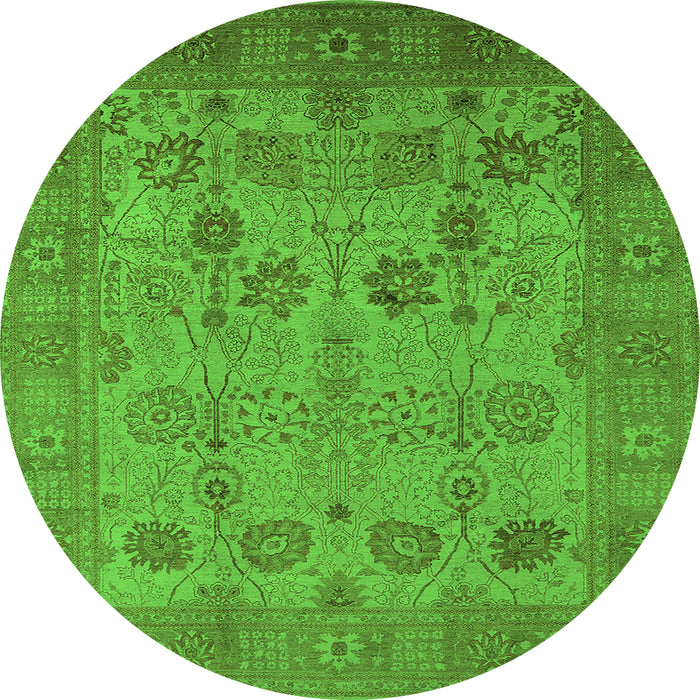Round Machine Washable Oriental Green Industrial Area Rugs, wshurb3230grn