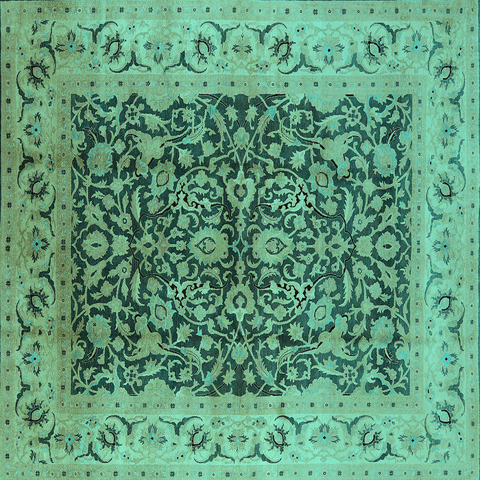 Square Machine Washable Oriental Turquoise Industrial Area Rugs, wshurb3231turq
