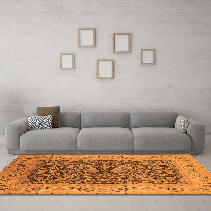 Machine Washable Oriental Orange Industrial Area Rugs in a Living Room, wshurb3231org