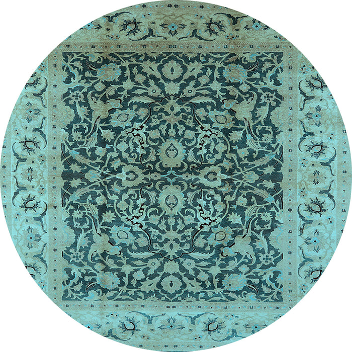 Round Machine Washable Oriental Light Blue Industrial Rug, wshurb3231lblu