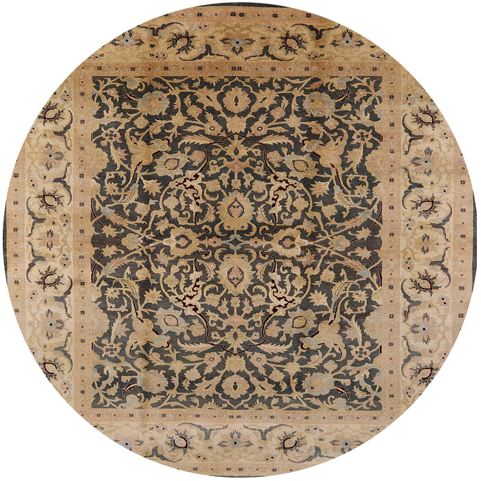 Round Mid-Century Modern Brown Sand Brown Oriental Rug, urb3231