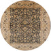 Round Mid-Century Modern Brown Sand Brown Oriental Rug, urb3231