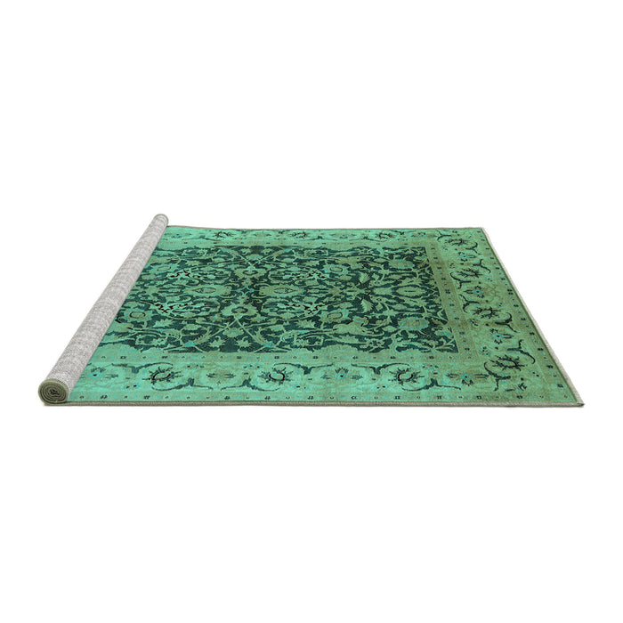 Sideview of Machine Washable Oriental Turquoise Industrial Area Rugs, wshurb3231turq