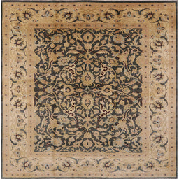Square Mid-Century Modern Brown Sand Brown Oriental Rug, urb3231