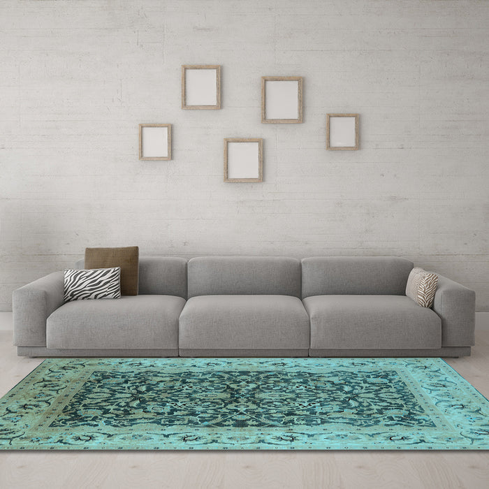 Machine Washable Oriental Light Blue Industrial Rug in a Living Room, wshurb3231lblu