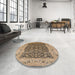 Round Mid-Century Modern Brown Sand Brown Oriental Rug in a Office, urb3231