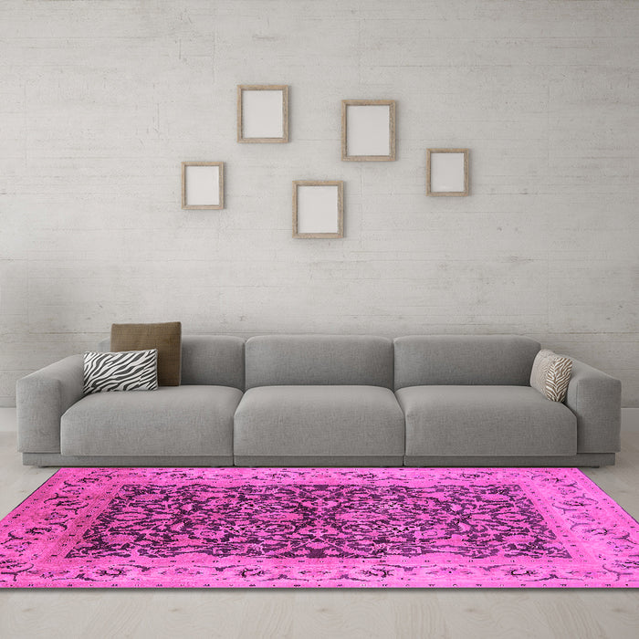 Machine Washable Oriental Pink Industrial Rug in a Living Room, wshurb3231pnk