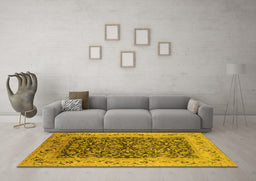 Machine Washable Oriental Yellow Industrial Rug in a Living Room, wshurb3231yw