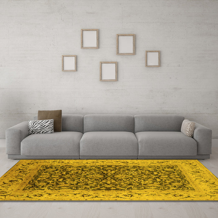 Machine Washable Oriental Yellow Industrial Rug in a Living Room, wshurb3231yw