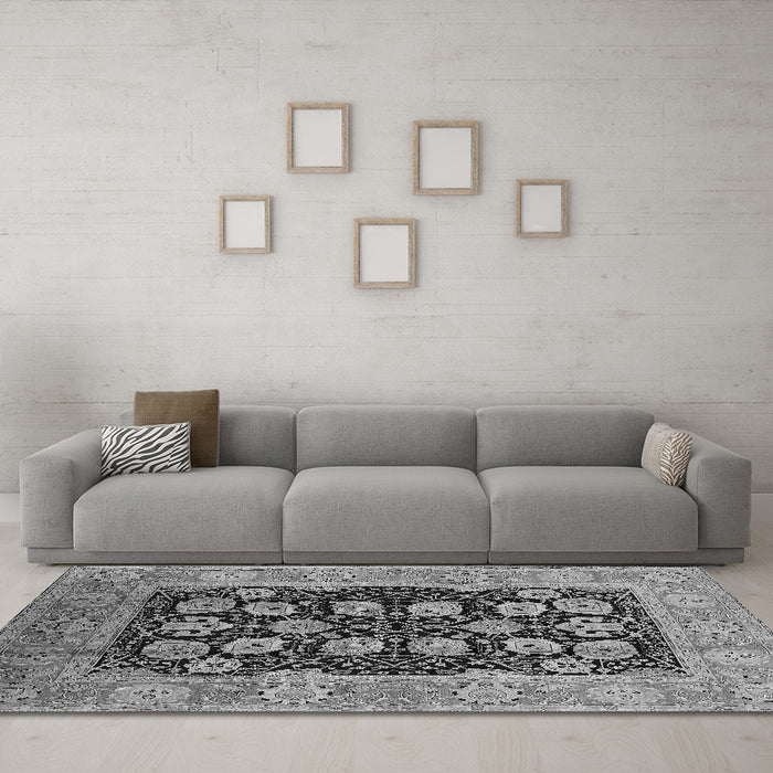 Machine Washable Oriental Gray Industrial Rug in a Living Room,, wshurb3232gry