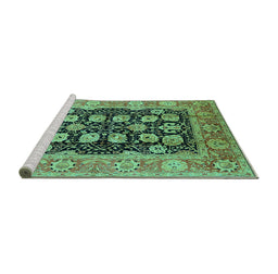 Sideview of Machine Washable Oriental Turquoise Industrial Area Rugs, wshurb3232turq