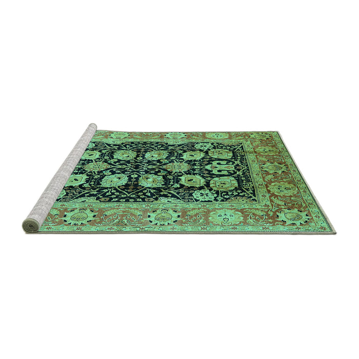 Sideview of Machine Washable Oriental Turquoise Industrial Area Rugs, wshurb3232turq