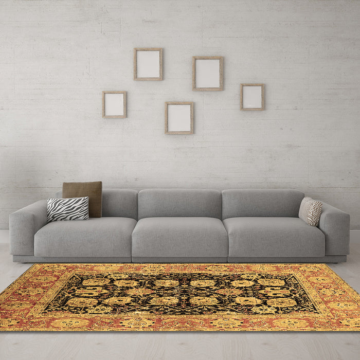 Machine Washable Oriental Brown Industrial Rug in a Living Room,, wshurb3232brn