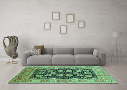 Machine Washable Oriental Turquoise Industrial Area Rugs in a Living Room,, wshurb3232turq