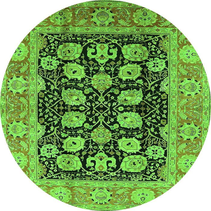 Round Machine Washable Oriental Green Industrial Area Rugs, wshurb3232grn