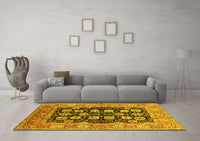 Machine Washable Oriental Yellow Industrial Rug, wshurb3232yw