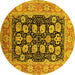 Round Oriental Yellow Industrial Rug, urb3232yw