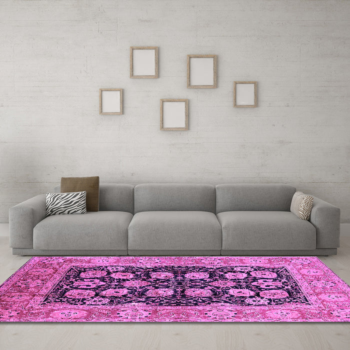 Machine Washable Oriental Purple Industrial Area Rugs in a Living Room, wshurb3232pur