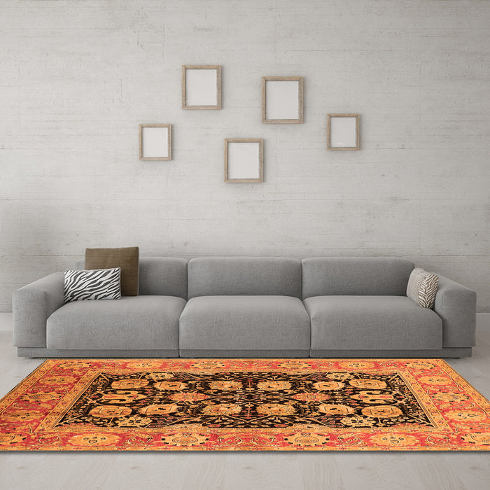 Machine Washable Oriental Orange Industrial Area Rugs in a Living Room, wshurb3232org