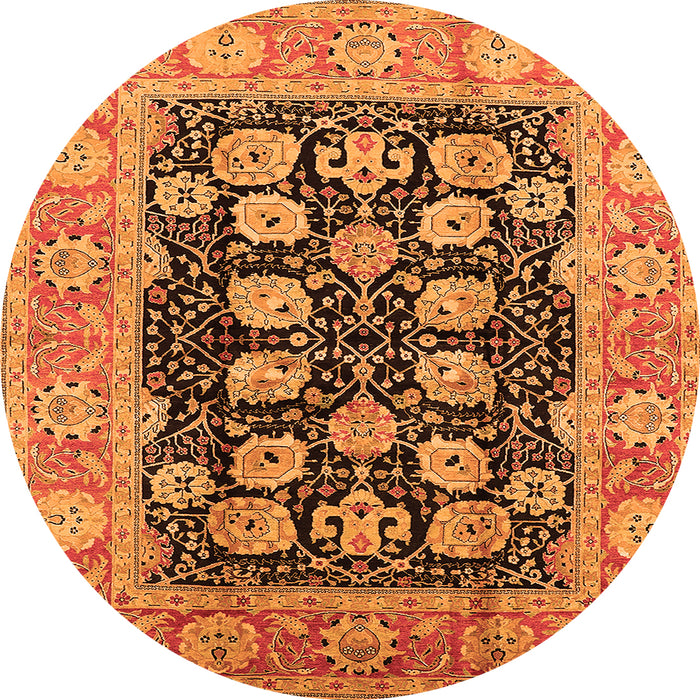 Round Machine Washable Oriental Orange Industrial Area Rugs, wshurb3232org