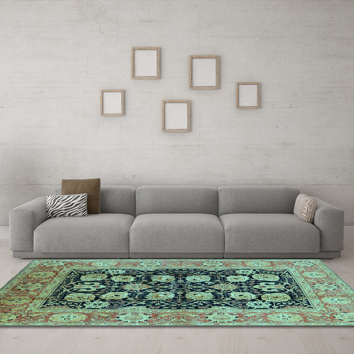 Machine Washable Oriental Light Blue Industrial Rug in a Living Room, wshurb3232lblu