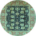 Round Machine Washable Oriental Light Blue Industrial Rug, wshurb3232lblu