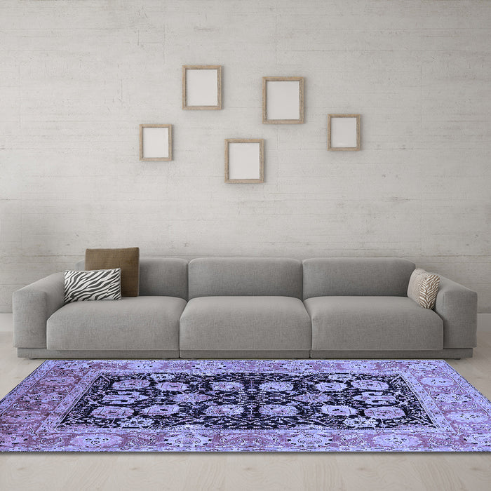 Machine Washable Oriental Blue Industrial Rug in a Living Room, wshurb3232blu