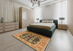 Mid-Century Modern Red Brown Oriental Rug in a Bedroom, urb3232