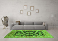 Machine Washable Oriental Green Industrial Rug, wshurb3232grn