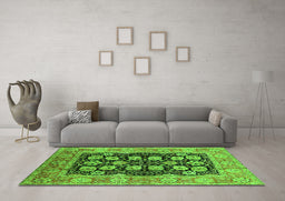 Machine Washable Oriental Green Industrial Area Rugs in a Living Room,, wshurb3232grn