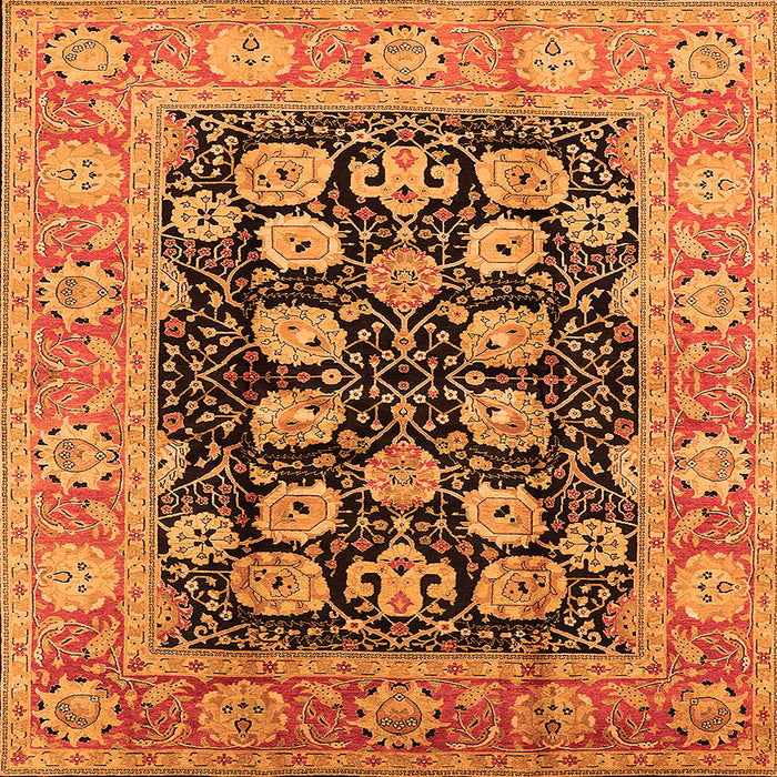 Square Machine Washable Oriental Orange Industrial Area Rugs, wshurb3232org
