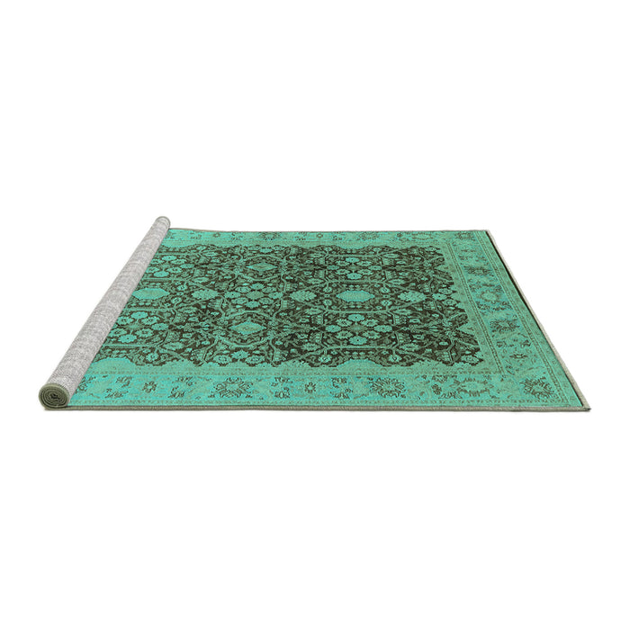 Sideview of Machine Washable Oriental Turquoise Industrial Area Rugs, wshurb3233turq