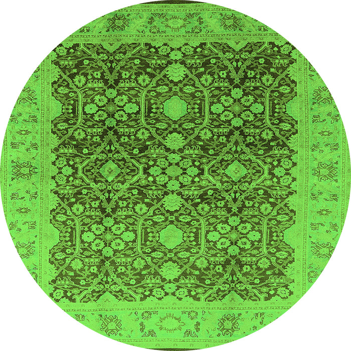 Round Machine Washable Oriental Green Industrial Area Rugs, wshurb3233grn